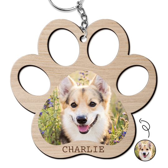 Discover Custom Photo Paw Print - Gift For Cat Lovers- Personalized Wooden Keychain