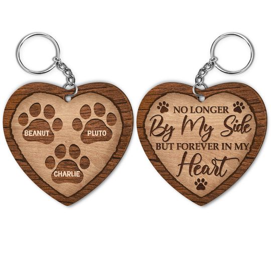Discover No Longer By My Side Dogs Cats - Pet Memorial Gift - Personalized Wooden Keychain
