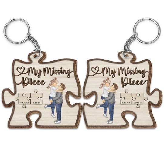 Discover Cartoon Kissing Couple You Are My Missing Piece - Gift For Couples - Wooden Keychain