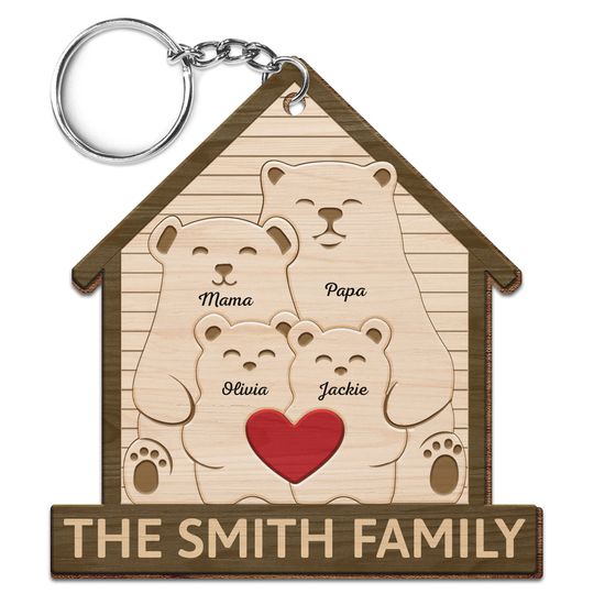 Discover Family Bears - Gift For Parents, Father, Mother - Personalized Wooden Keychain