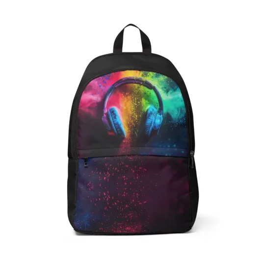 Discover Colorful Headphones Unisex Fabric Backpack - Vibrant Daypack