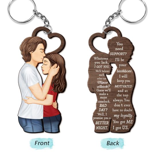 Discover Couple Side View We're A Team - Gift For Couples - Personalized Wooden Keychain