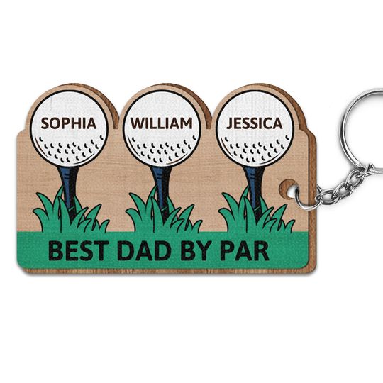 Discover Best Dad By Par - Gift For Father, Golfer - Personalized Wooden Keychain