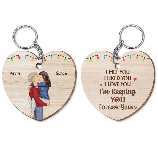 Discover Kissing Couple Forever Yours - Gift For Couples - Personalized Wooden Keychain