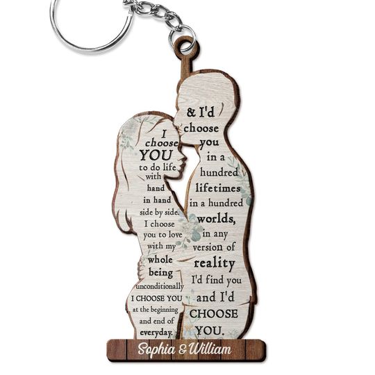 Discover I Choose You - Anniversary Gift For Couples - Personalized Cutout Wooden Keychain