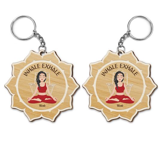 Discover Inhale Exhale - Gift For Yoga Lovers - Personalized Wooden Keychain