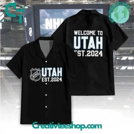 Discover NHL Utah Hockey Club Welcome to Utah Black Hawaiian Shirt