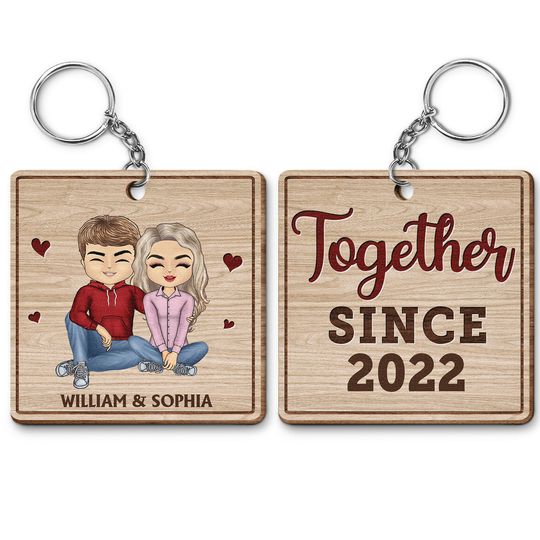 Discover Together Since - Anniversary, Birthday Gifts- Personalized Custom Wooden Keychain