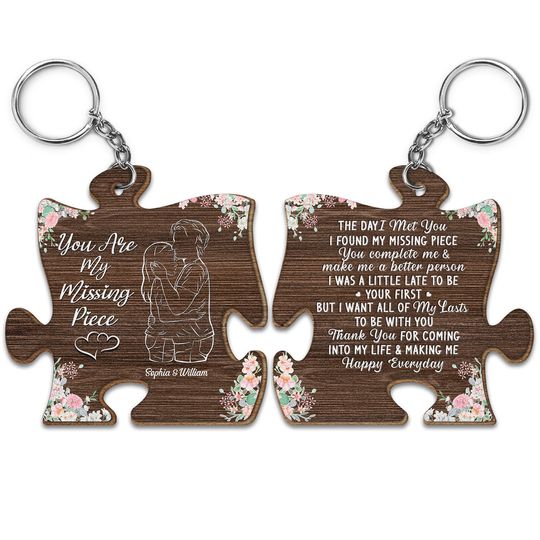 Discover You Are My Missing Piece - Anniversary Gift For Couples - Personalized Wooden Keychain