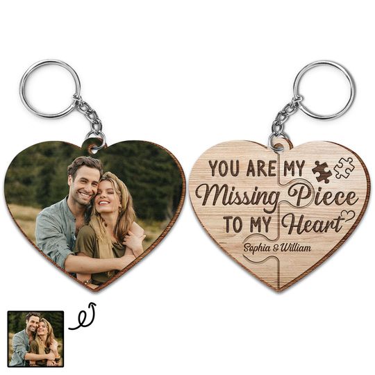 Discover Custom Photo You Are My Missing Piece To My Heart - Personalized Wooden Keychain