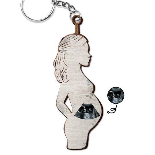 Discover Custom Photo Pregnant Mom - Gift For Pregnant Mom - Personalized Wooden Keychain