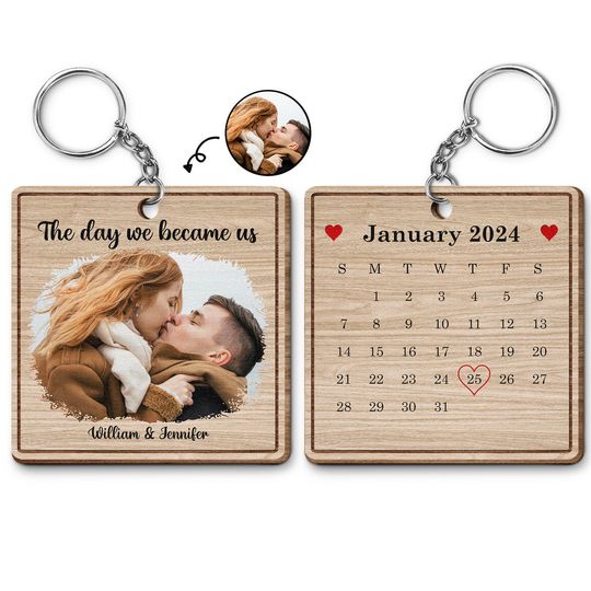Discover Custom Photo The Day We Became Us - Gift For Couples - Personalized Wooden Keychain