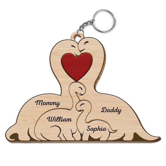 Discover Family Dinosaurs - Gift For Parents, Father, Mother - Personalized Wooden Keychain