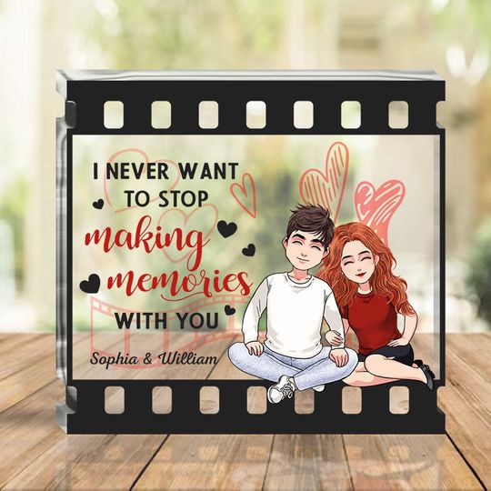 Discover I Never Want To Stop Making Memories With You - Personalized Couple Custom Shaped Acrylic Plaque