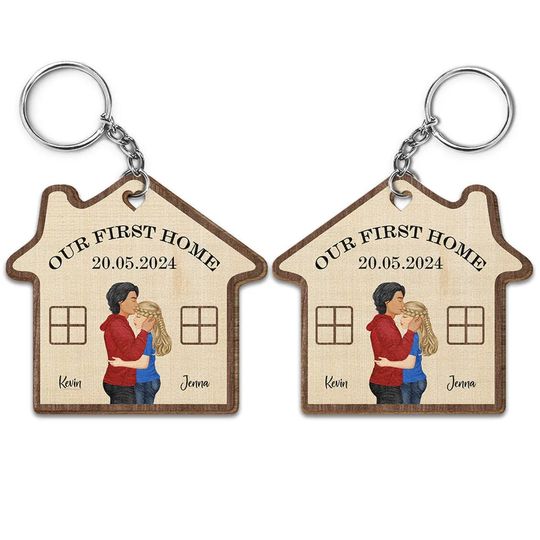 Discover Home Sweet Home Our First Home - Personalized Wooden Keychain