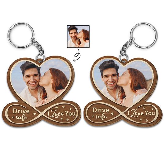 Discover Custom Photo Drive Safe I Love You - Personalized Wooden Keychain
