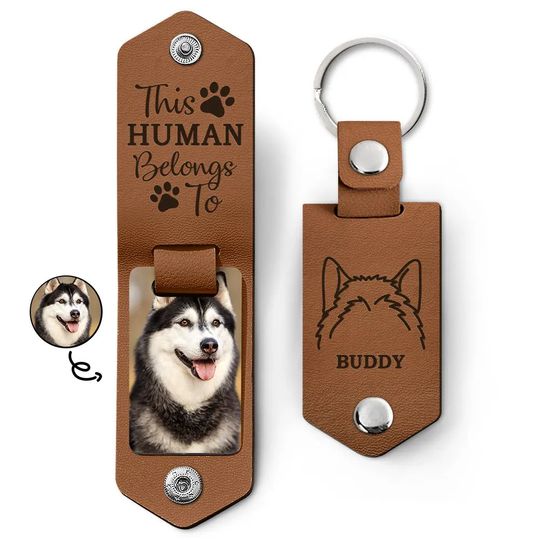 Discover Custom Photo Dog Portrait - Personalized Leather Photo Keychain