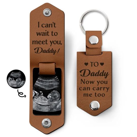 Discover Custom Photo Daddy I Can't Wait To Meet You - Personalized Leather Photo Keychain