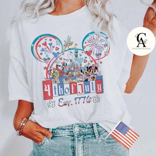 Discover Personalized Mickeyy and Friends Patriotic Disneyyy 4th of July Shirt, Red White and Blue Castle Family