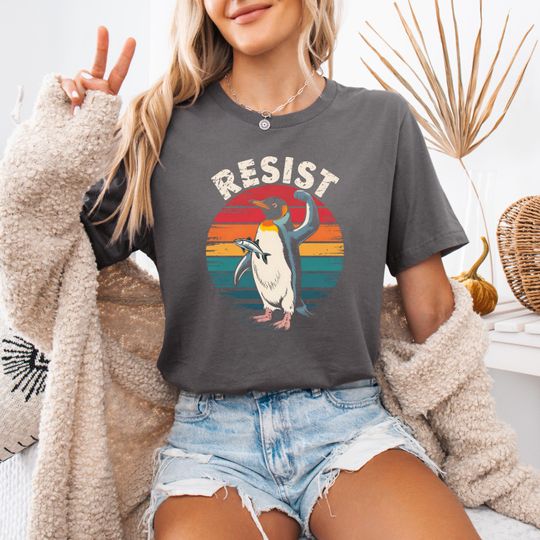 Discover Penguins Resist Shirt, Environmental Protest Tee, Penguins Against Tariffs Shirt
