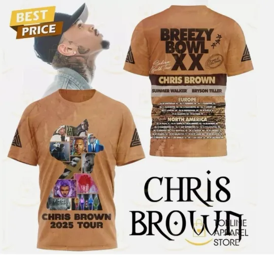 Discover Chris Brown Breezy Bowl XX Tour 2025 3D T-Shirt