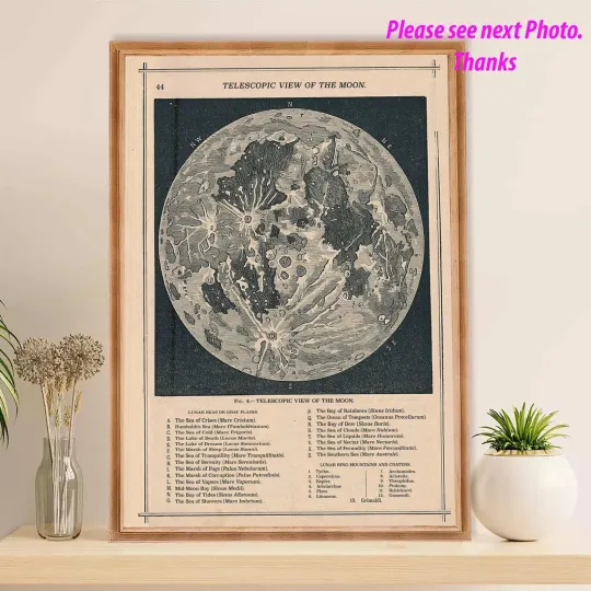 Discover Retro Moon Map Print Vintage Lunar Chart Astronomy Space Science Wall Decor