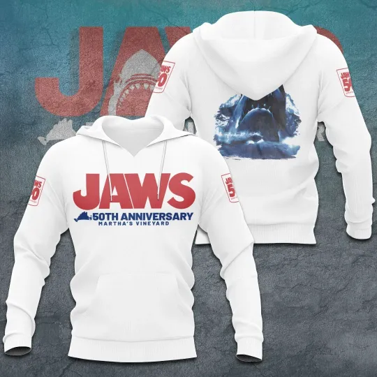 Discover 2025 J@ws 3D Hoodie Pullover Unisex Gift for Retro Horror Movie Enthusiasts