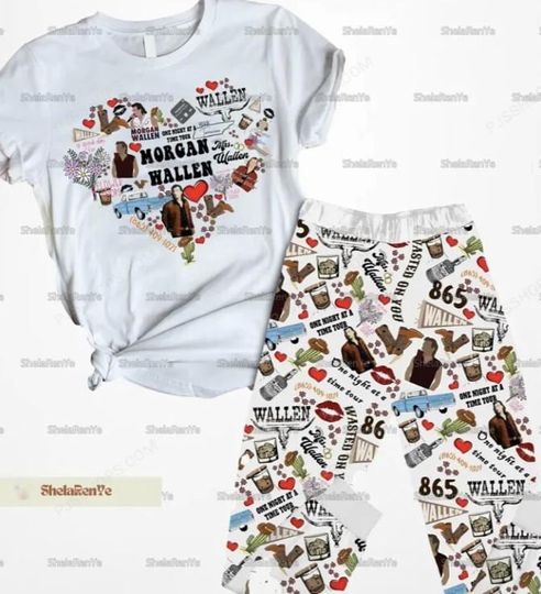 Discover Wallen Western Pajamas Set, Bull Skull Country Music Sleepwear