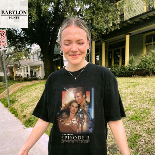Discover Vintage Attack of The Clones Shirt, Starr Warss Movie Poster Shirt, Starr Warss Fan Gift