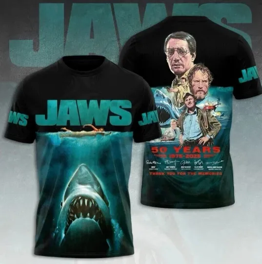Discover Jaws 50 Years 1975-2025 3D Printed T-Shirt Gift For Fans