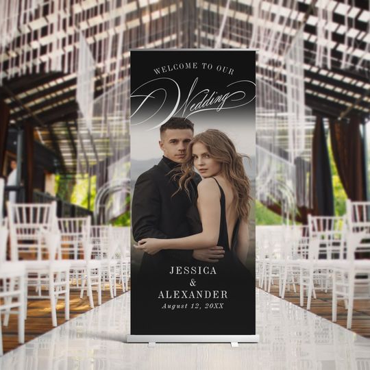 Discover Elegant Calligraphy Wedding Photo Welcome Retractable Banner