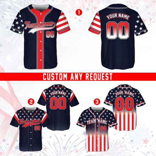 Discover Personalized 4th Of July Baseball Jersey, Custom Name Stars And Stripes Jersey, Matching Red White Blue Baseball, Patriotic Independence Day