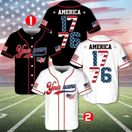 Discover Custom American Flag Baseball Jersey, Personalized Jersey, Independence Day Baseball Shirt, 4th Of July Shirt, Patriotic Game Day Gift