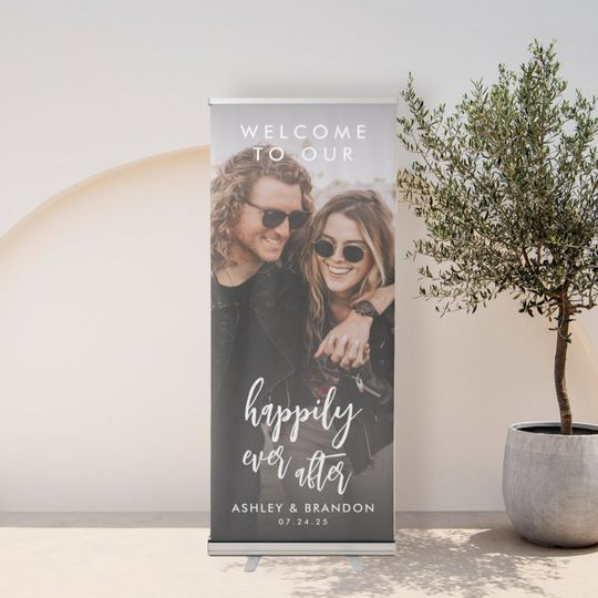 Discover Welcome To Our Happily Ever After Wedding Photo Retractable Banner