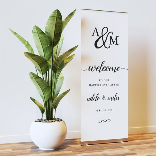 Discover Ampersand Monogram Wedding Welcome Retractable Banner