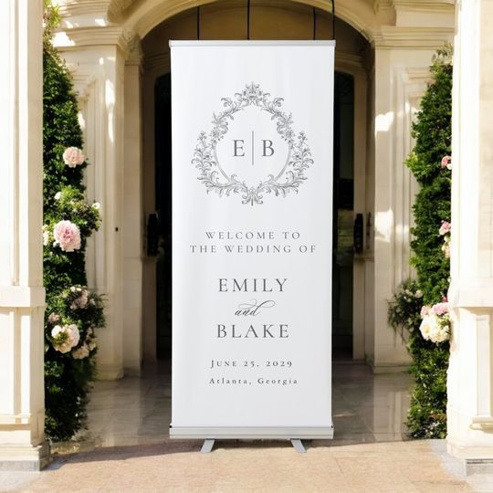 Discover Elegant Vintage Monogram Crest Wedding Welcome Retractable Banner