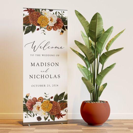 Discover Boho Autumn Floral Wedding Welcome Retractable Banner