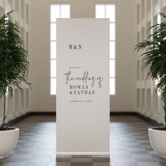 Discover Modern Chic Black White Monogram Wedding Welcome Retractable Banner