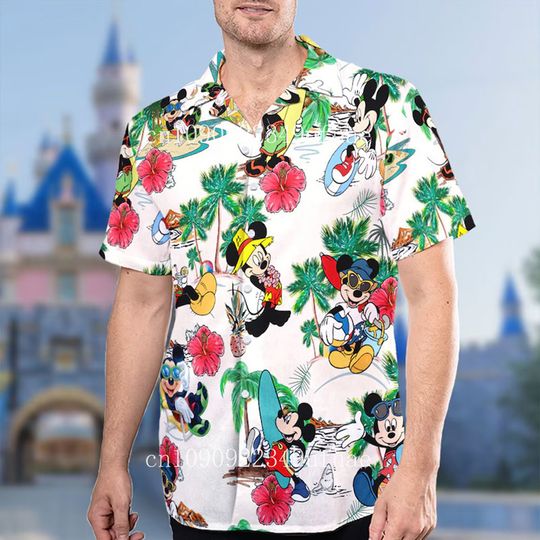 Discover Minniee Mickeyy Hawaiian shirt boys and girls  button beach shirt Disneyyy unisex Hawaiian T-shirt beach top 2025