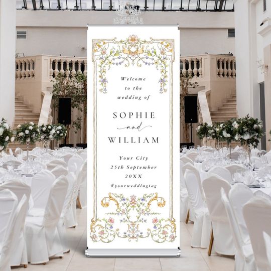 Discover Ornate Victorian Frame Bohemian Wedding Welcome Retractable Banner