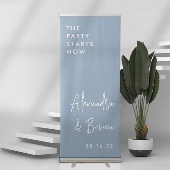 Discover Dusty Blue | The Party Starts Now Wedding Retractable Banner