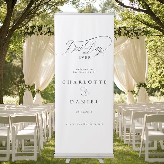 Discover BEST DAY EVER!  Elegant, Wedding Retractable Banner