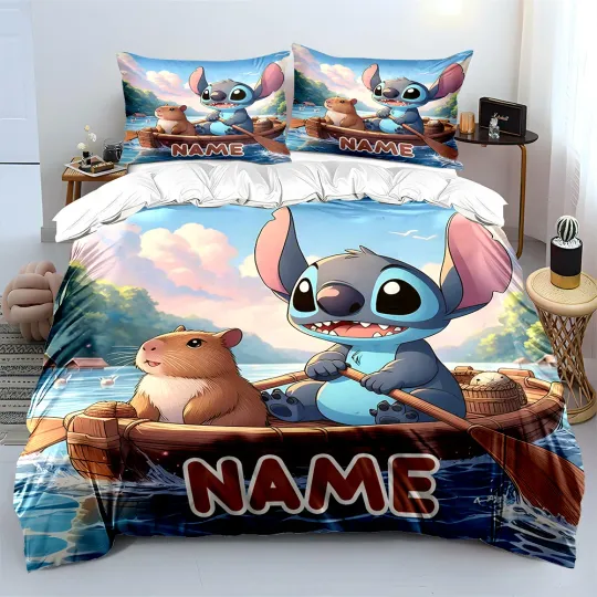 Discover Custom Disneyyy Pillow Cover, Bed Sheet Quilt Cover, Disneyyy Stitchh Cute Print Classic Bedding Set
