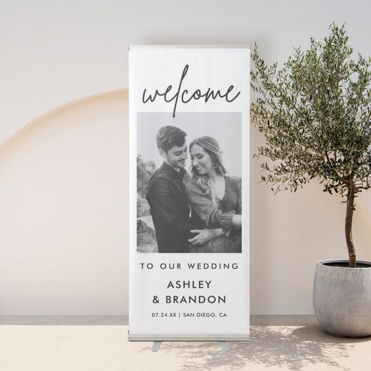 Discover Minimalist Simple Photo Wedding Welcome Retractable Banner
