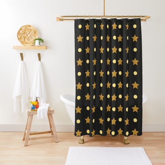 Discover Pattern Of Stars, Brown Stars, Yellow Dots, Dotted Shower Curtain