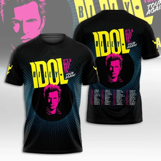 Discover Billy Idol It's A Nice Day To Tour Again 2025 3D T-Shirt