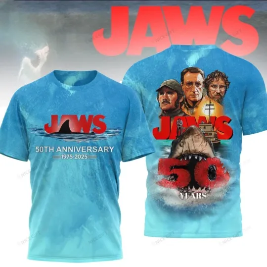 Discover Jaws 50th Anniversary 1975-2025 Thanks For Memories AOP 3D T Shirt
