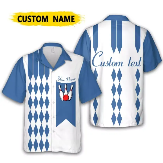 Discover Personalize Bowling Shirt For Men, Custom Name Bowling Hawaiian Diamond Shirt