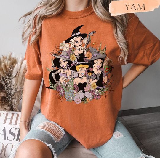 Discover Disneyyy Floral Halloween Princess Shirt, Pastel Fall Tee