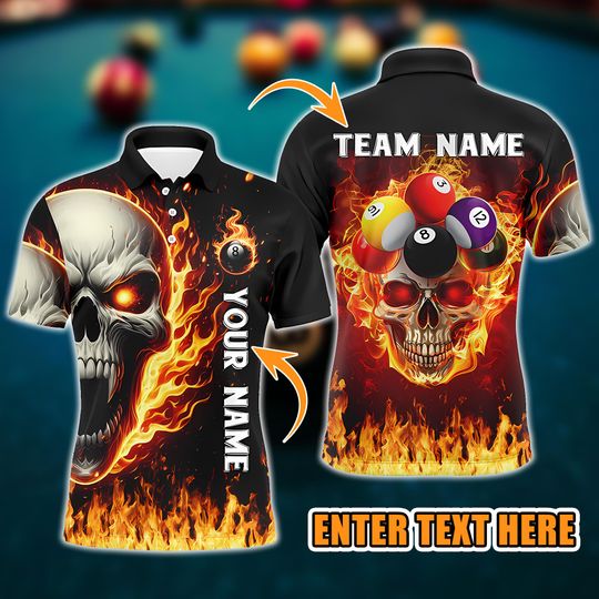 Discover Custom Fire Skull Billiard Shirt  3D Printed Polo Shirt